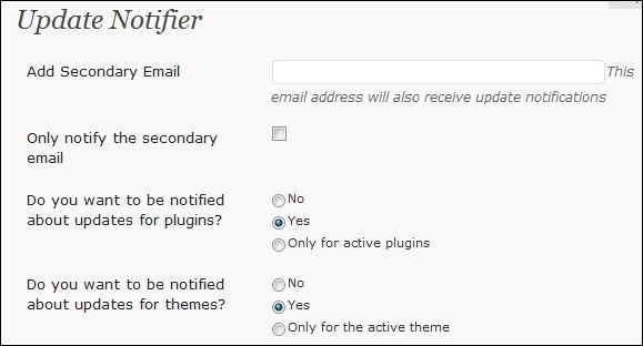 Update Notifier WordPress plugin settings