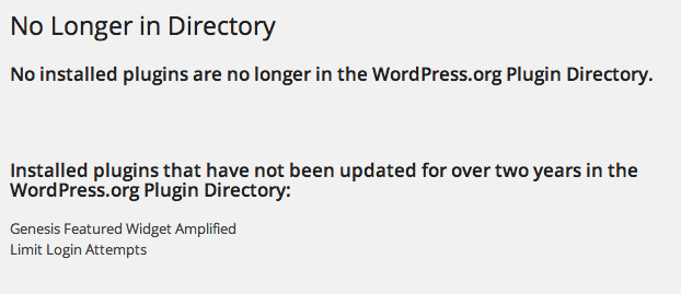No Longer in Directory WordPress plugin results